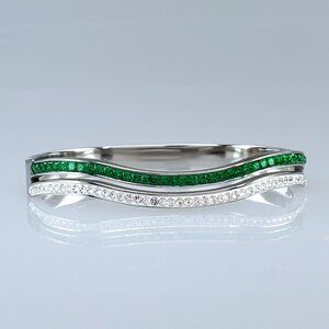 2ct Green Emerald Gemstone Diamond 14K White Gold Womens Bangle Silver Bracelet